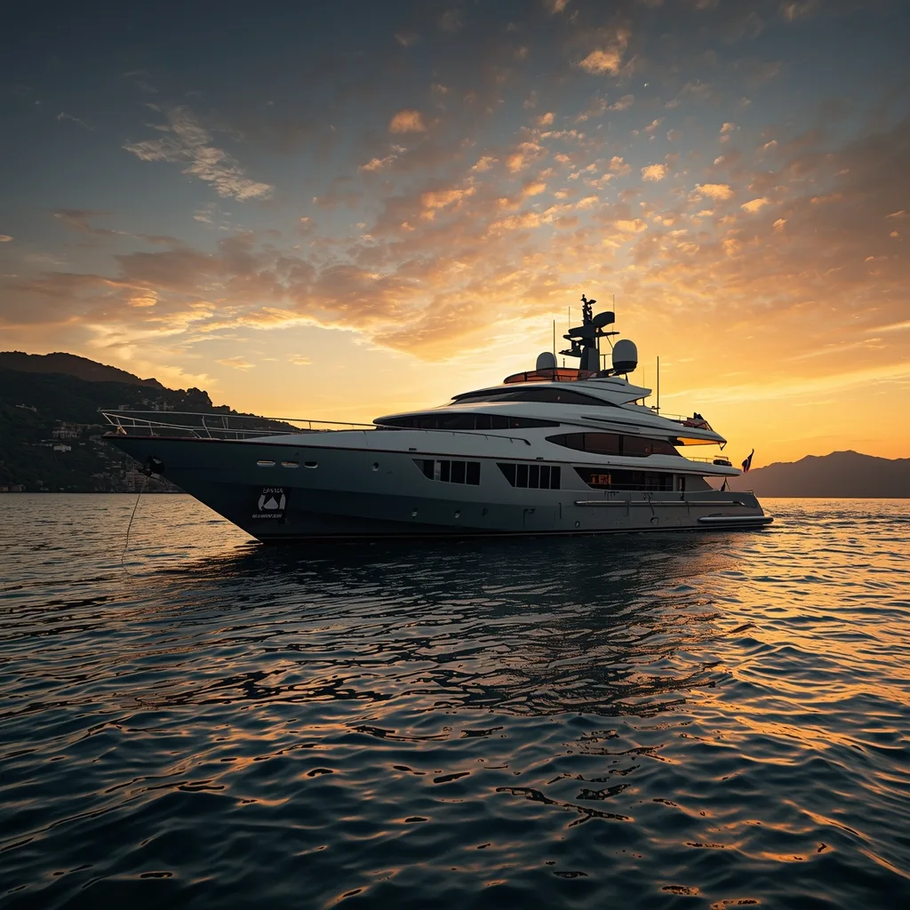 Luxury yacht at sunset